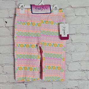 NWT Girls Shorts Leggings 2 Pack Set Size 12 Freestyle Multicolor Pink Beach